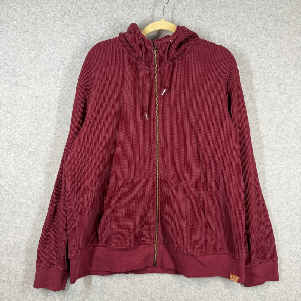 LL Bean Hoodie Mens XL Burgundy Signature Slim Fit Waffle Knit Full Zip 516623